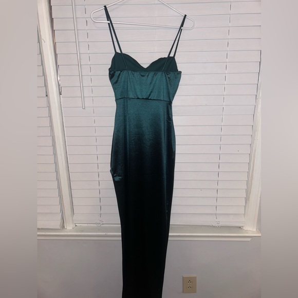 satin green prom dress - Picture 3 of 5